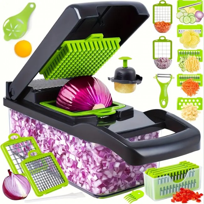 Răzătoare multifuncțională 22 piese legume și fructe – Verde, inox Răzătoare multifuncțională 22 piese legume și fructe – Verde, inox