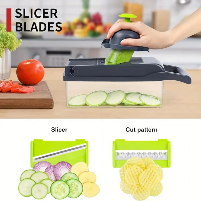 Răzătoare multifuncțională 22 piese legume și fructe – Verde, inox Răzătoare multifuncțională 22 piese legume și fructe – Verde, inox