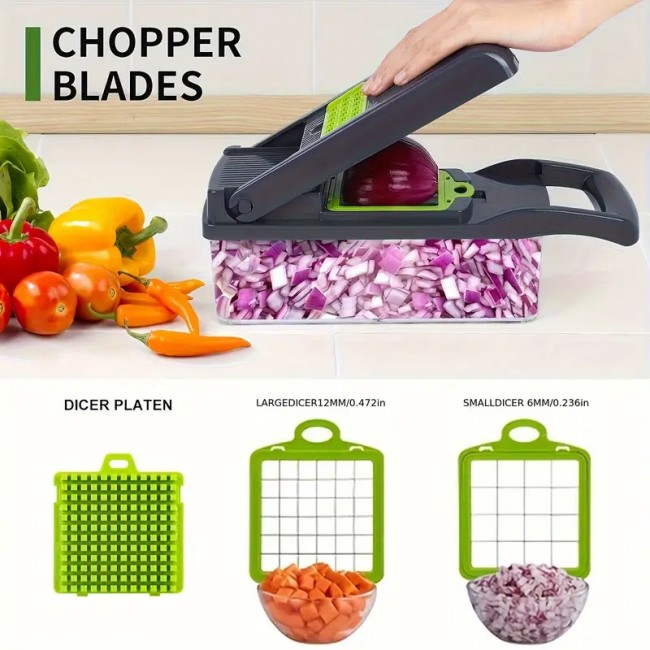 Răzătoare multifuncțională 22 piese legume și fructe – Verde, inox Răzătoare multifuncțională 22 piese legume și fructe – Verde, inox