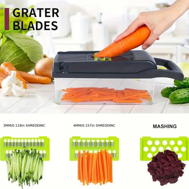 Răzătoare multifuncțională 22 piese legume și fructe – Verde, inox Răzătoare multifuncțională 22 piese legume și fructe – Verde, inox