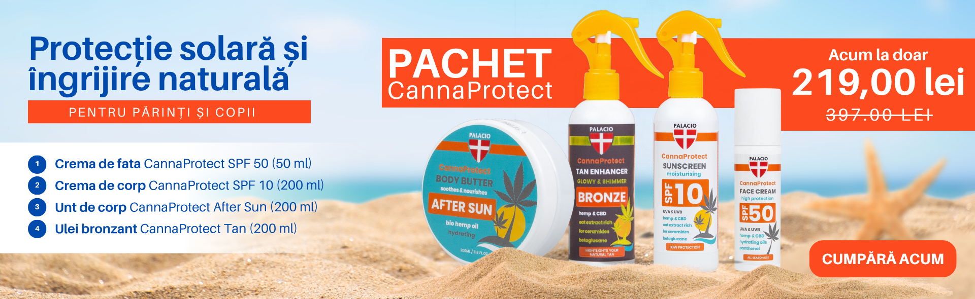 Vacanta frumoasa si linistita – Pachet CannaProtect cu protectie solara si ingrijire naturala, pentru parinti si copii
